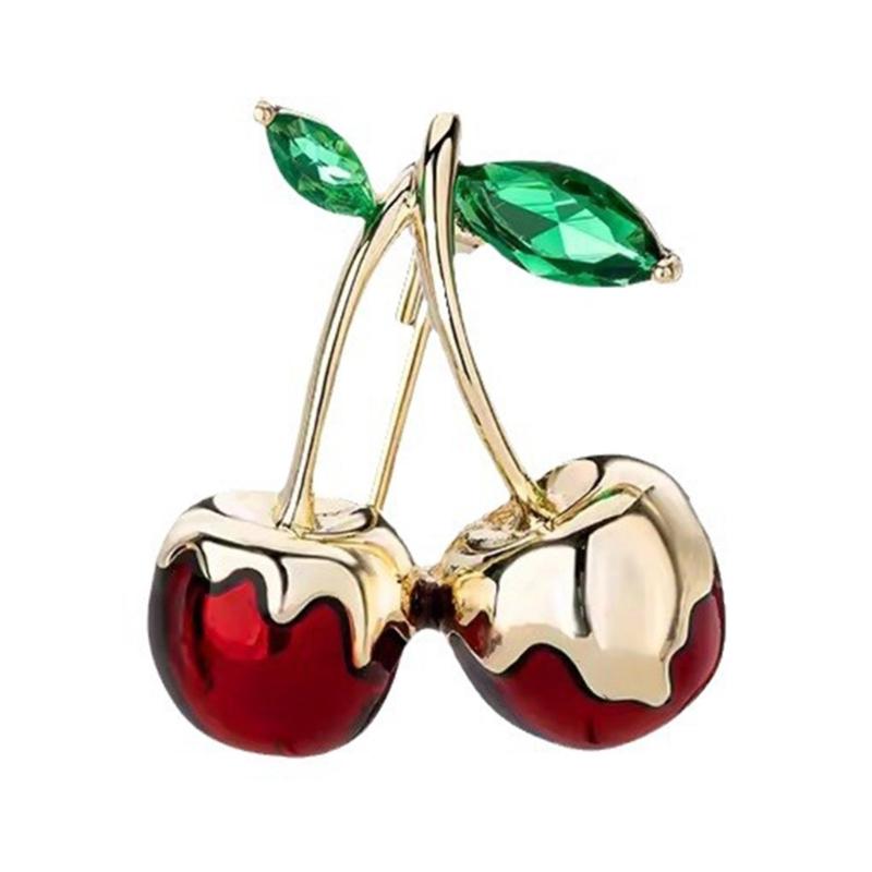 Versatile  Cherry Brooch Accessory Eye Catching Green Zircon Cherry Jewelry Pin Charm for Casual and Formal Attire