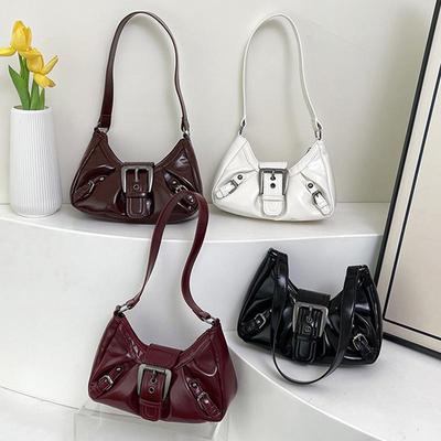 Vintage PU Leather Shoulder Bag for Women Y2K Spicy Girl Trend Maillard Style Underarm Bag High Quality Women Handbags