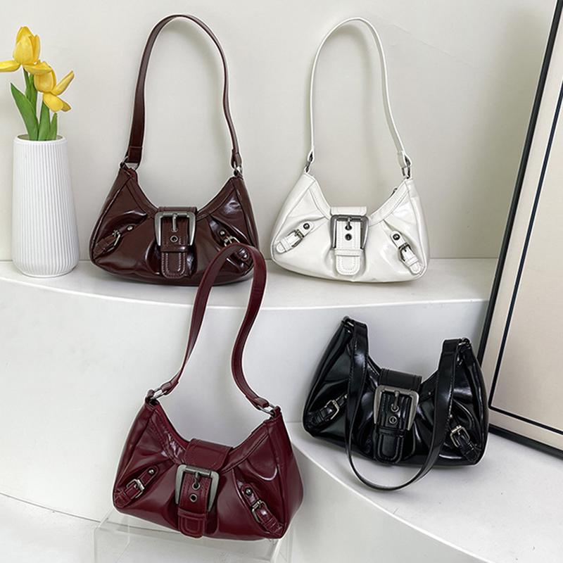 Yogodlns Vintage PU Leather Shoulder Bag for Women Y2K Spicy Girl Trend Maillard Style Underarm Bag High Quality Women Handbags