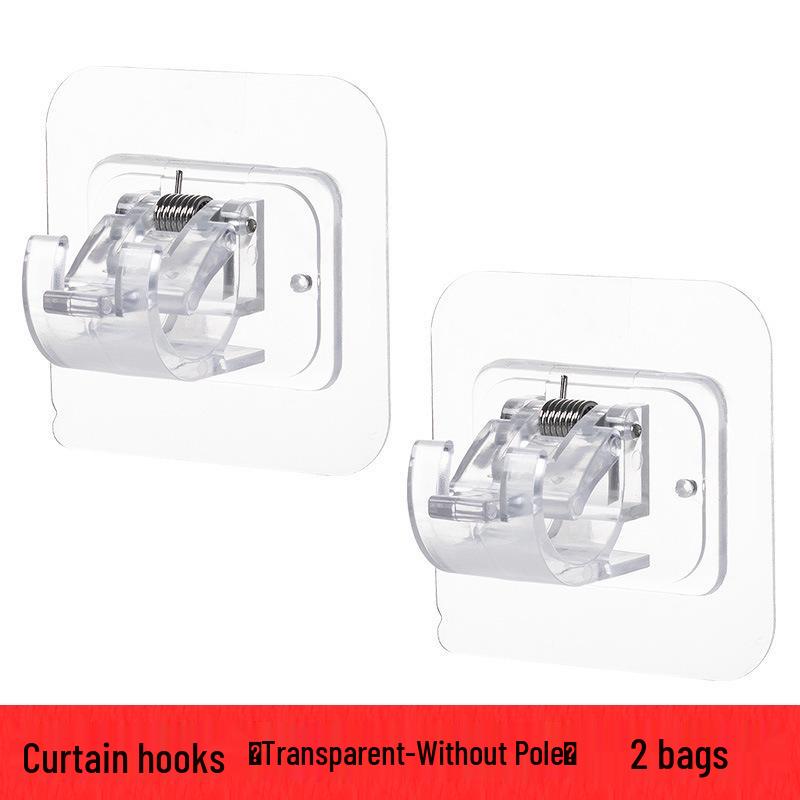 Adhesive Telescopic Rod Fixing Clips: No-Drill Curtain, Shower, Towel, and Door Hanging Hooks