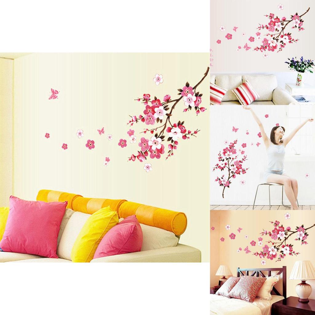 Beautiful 3d Room Peach Blossom Flower Butterfly Vinyl Art Decal For Home Mural Decoration