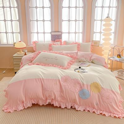 Lace Princess Wind Four-piece Set Washed Cotton Bed Sheet Quilt Cover Embroidered Small Fresh Bedding