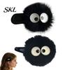 Non Slip Hair Accessories Black Pom Poms Clip for Women Girls, Cute Fuzzy Hairpin with Eyes Everyday Grip Daily Styling And Fashion Accessories,