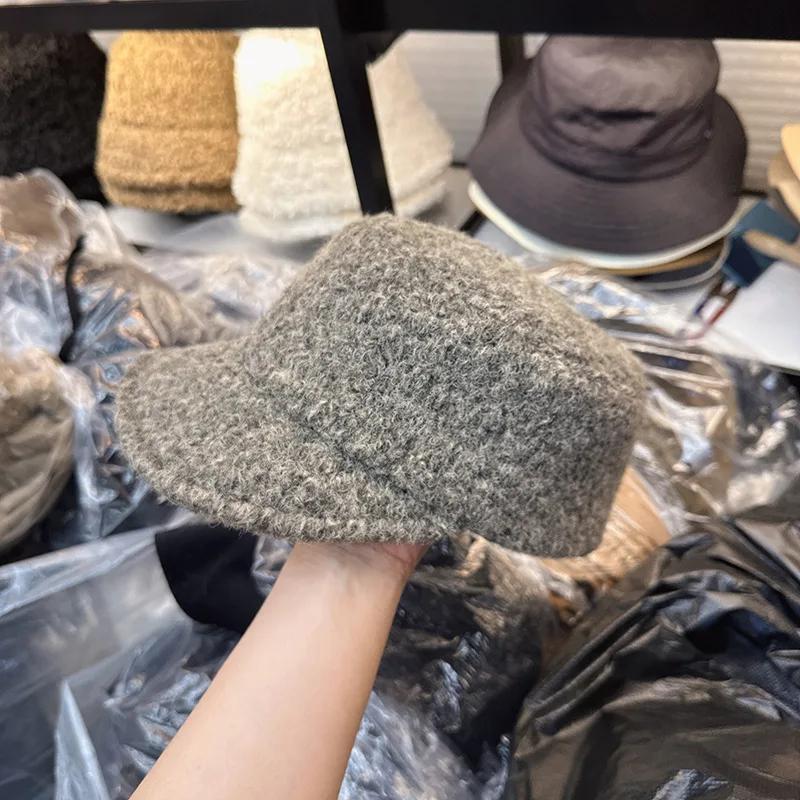 Plüsch-Schiebermütze im koreanischen Stil | Britische flache Wintermütze warm | Modische Schirmmütze für Damen