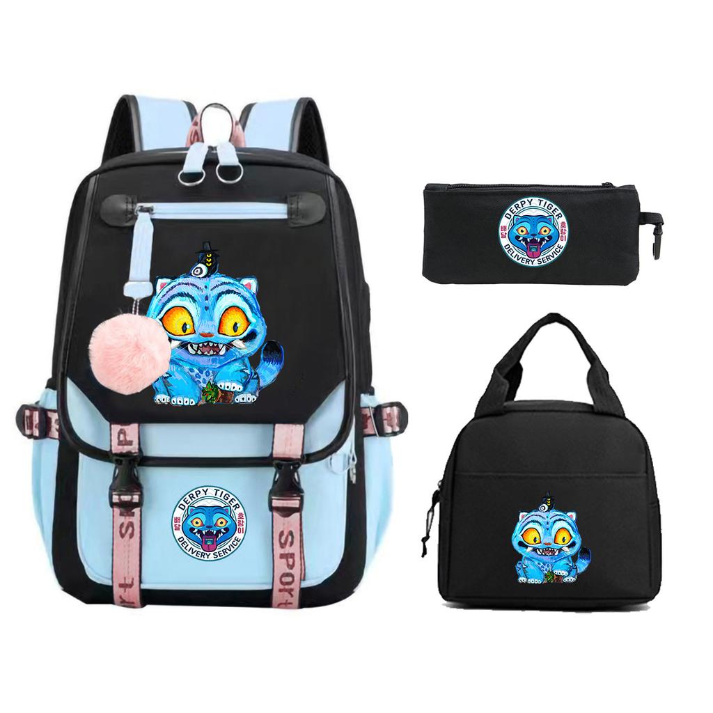 Animation Cartoon Printing Large Capacity Student School Bag Children'S Meal Bag Casual Pencil Bag Three-Piece Set