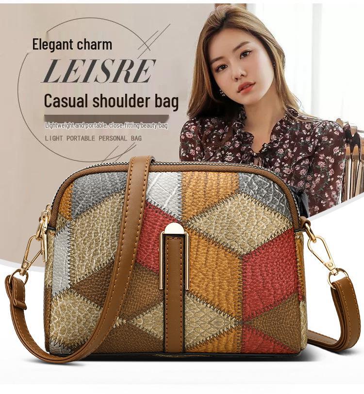 Ethnic Style Colorblock Patchwork Double Zipper Crossbody Bag