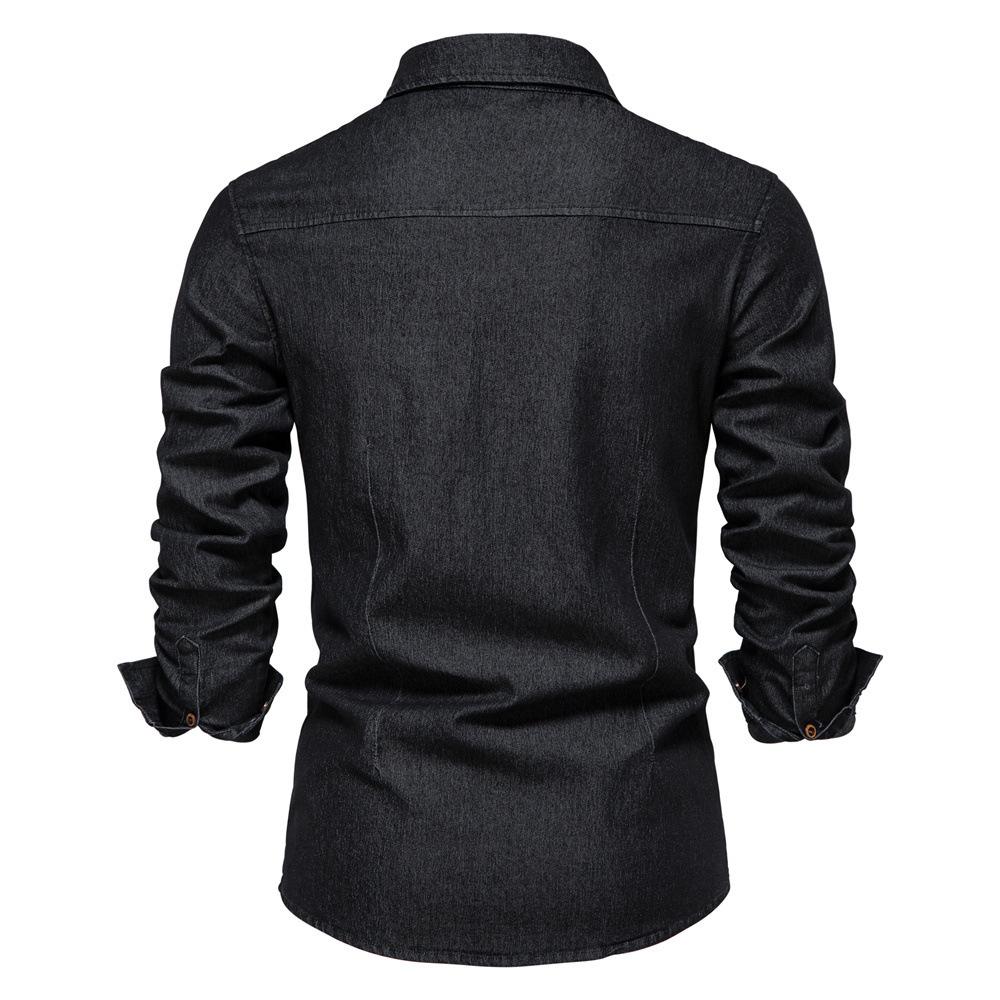 Spring and Summer Men's Casual Solid Color Long Sleeve Denim Shirts