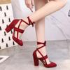 Zapatos de Mujer Talla Grande 35-43 Sandalias Gladiador de Verano de Tacón Alto para Fiesta Zapatos de Boda Tacón Grueso Moda Cordones Negro 2024