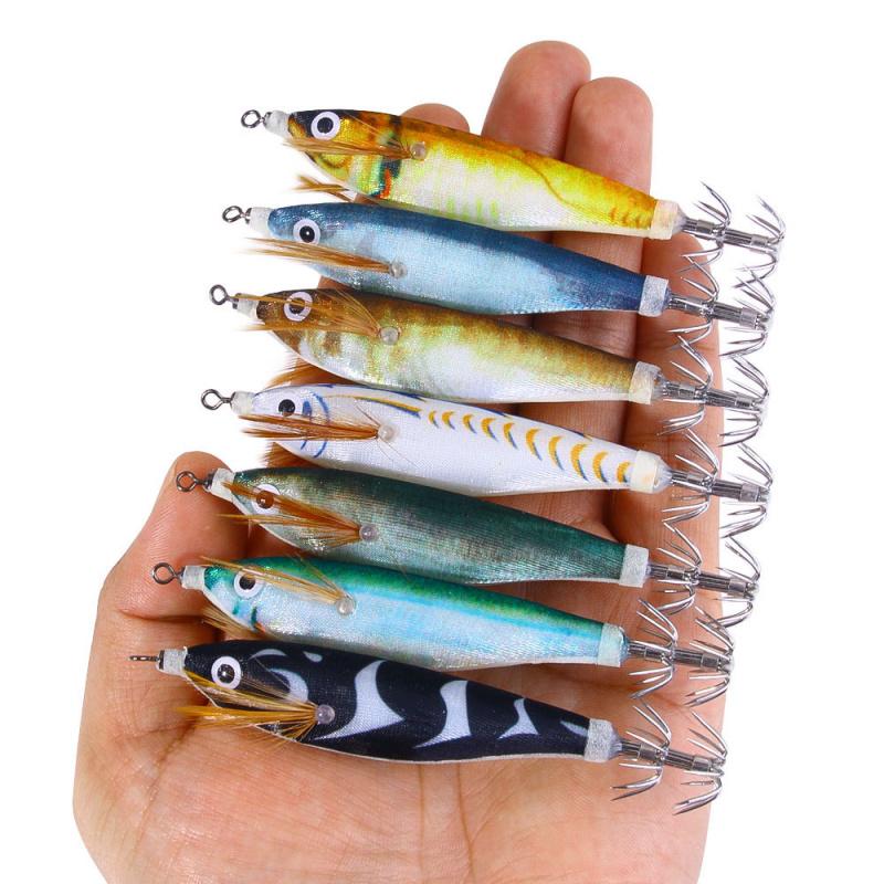 Leuchtende Holzgarnelen 14 Stück 9,5 cm 9 g in Schachtel Hohe Transparenz Köder Haken für Tintenfisch und Makrele Meeresfischen