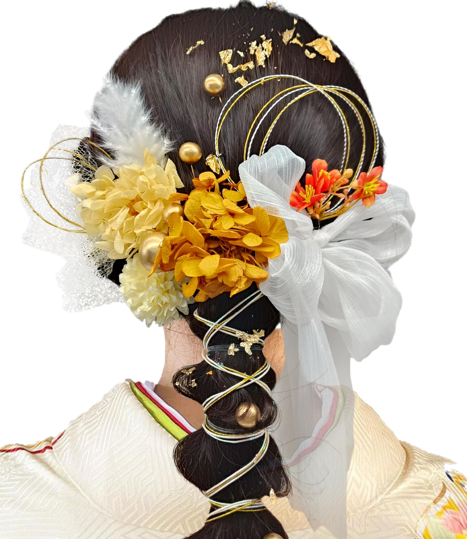 

Baramoly Hair Ornament for Featuring a Voluminous Hydrangea and Gold Gorgeous and Dried Perfect for Kimono and Entrance Includes Antique Berry Net and