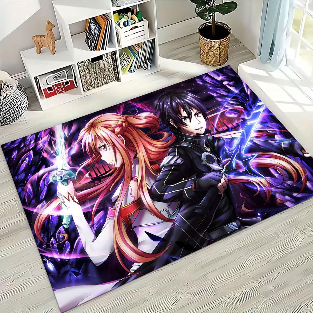 Anime SAO Sword Art Online Cartoon 3D Rug for Bedroom Living Room Sofa Home Doormat Decor, Large Kids Play Non-slip Floor Mat