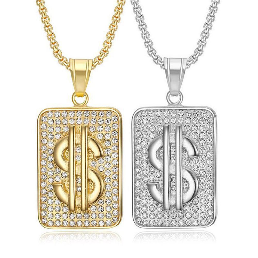 Iced Stainless No Fade Titanium Steel US Dallors Pendant Necklaces for Men Women Punk Rock Hip Hop Jewelry