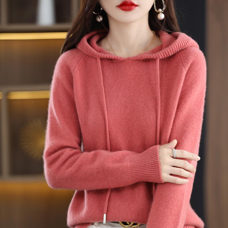 

Camel Solid Color Hooded Knit Sweatshirt - Casual Drawstring Pullover Sweater Small