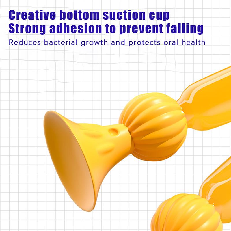 Extra-Long Brush Head Antibacterial Soft Bristle Toothbrush With Non-Slip Handle And Suction Cup Base Upright Design