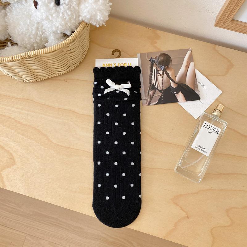 Cute Bow Lace Socks Children Sweet Polka Dot Stacking Socks Autumn And Winter Fashion Girl Socks Leather Shoe Socks