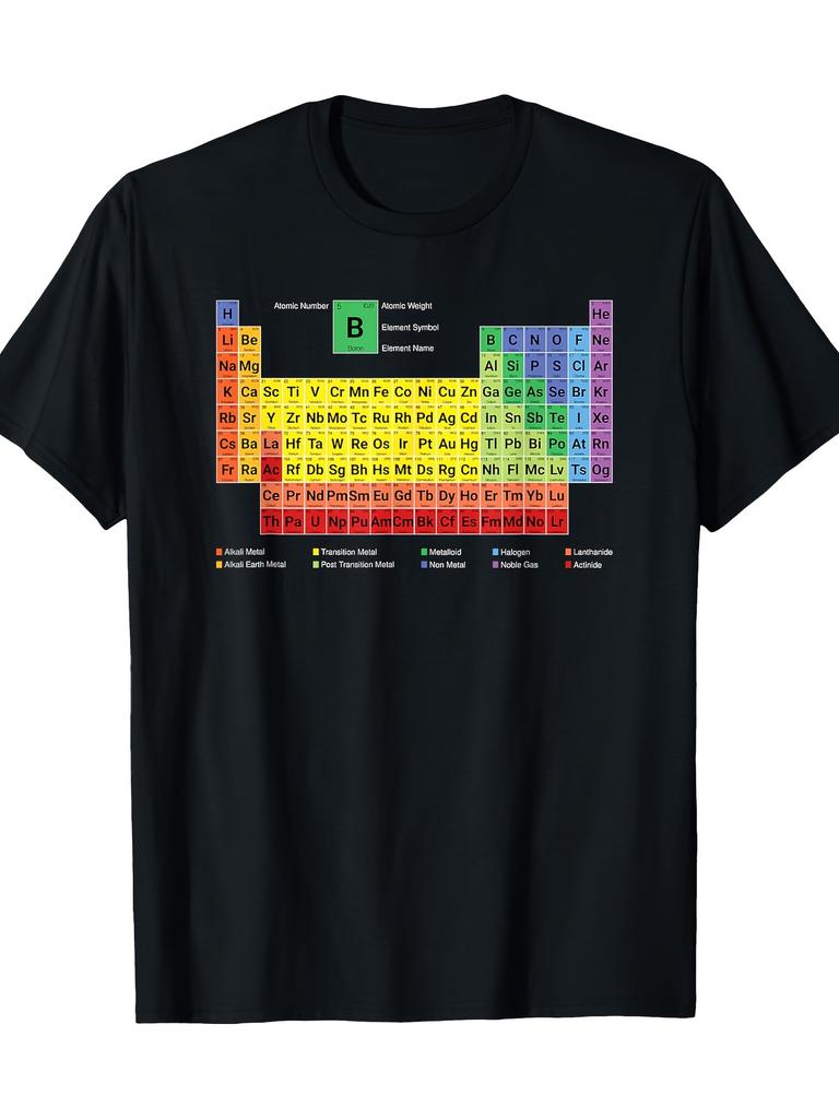 T-shirt Graphique Tableau Périodique des Éléments Étudiant en Sciences Chimie Manches Courtes Décontracté