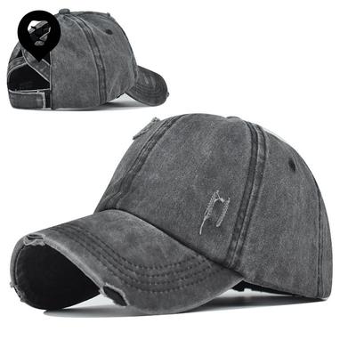 Washed Baseball Cap Cross Ponytail Hat Foreign Trade European and American Tide Curved Brim Cross Ponytail Hat Versatile Women's Sun Hat