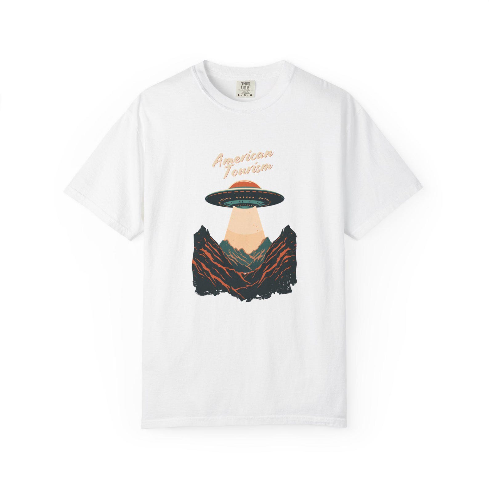 Alien UFO over Mountains T-Shirt | American Tourism Graphic Tee S