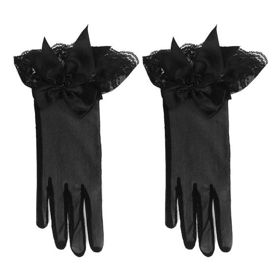 Evening Party Women Bridal Wedding Prom Lace Trim Bowknot Finger Short Gloves