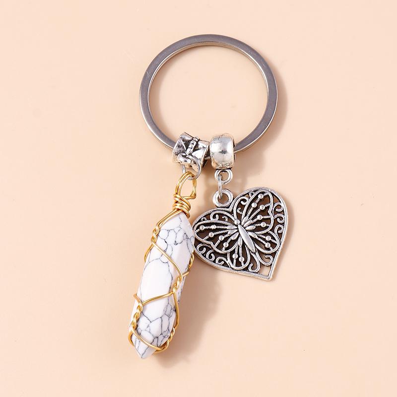 Natural Turquoise Stone Keychain Antique Silve Metal Keyrings Quartz Crystal Key Chains Gift DIY Handbag Jewelry Accessories