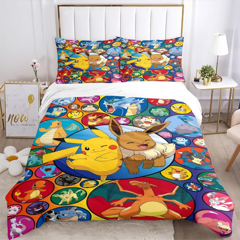 3pcs Pikachu Eevee Duvet Cover Set, 1 Duvet Cover + 1/2 Pillowcases (No Insert),Bedroom Decor, Allseason Comfort yy251021290
