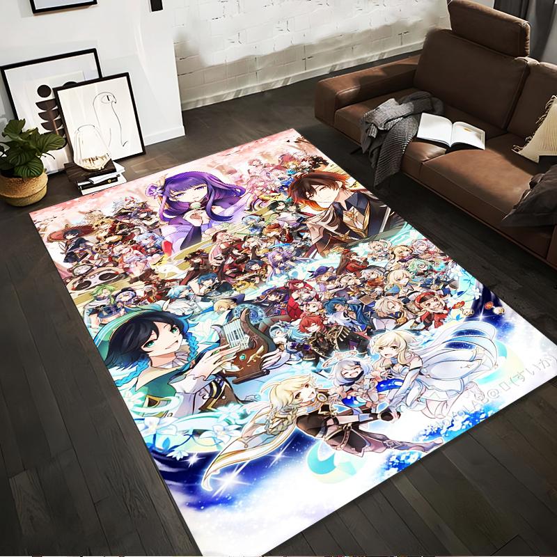 Anime-Inspired Carpet with Colorful Characters and Fantasy Theme Suitable for use as an anti-slip for living room bedroom sofas