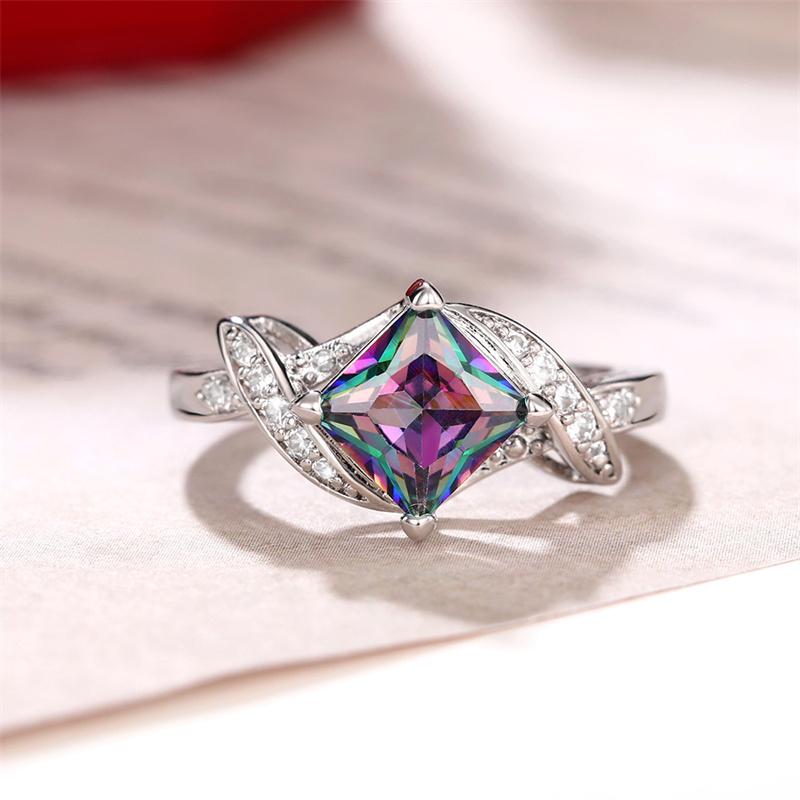Huitan Special-interested Multicolored Cubic Zirconia Rings for Women Fashion Design Luxury Female Finger-rings Party Jewelry