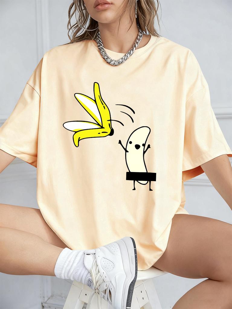 Cartoon Banana Dancing Prints TShirts Womens Cotton Summer Short Sleeve Tops Comfortable Loose ONeck T Shirt Casual Clothes