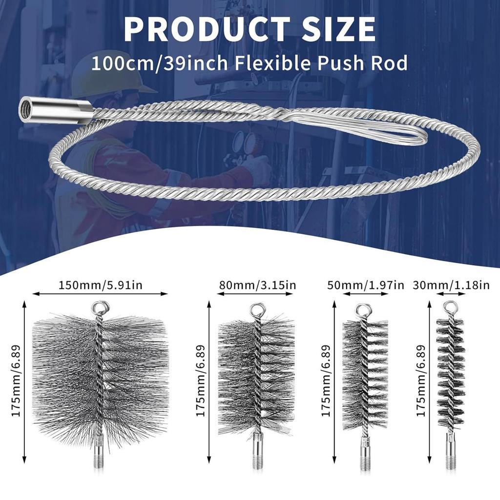 Chimney Cleaning Brush Stainless Steel Burning Stove Pipe Brush Flexible Blockage Unclogger Fireproof Complete Tool For Dryers