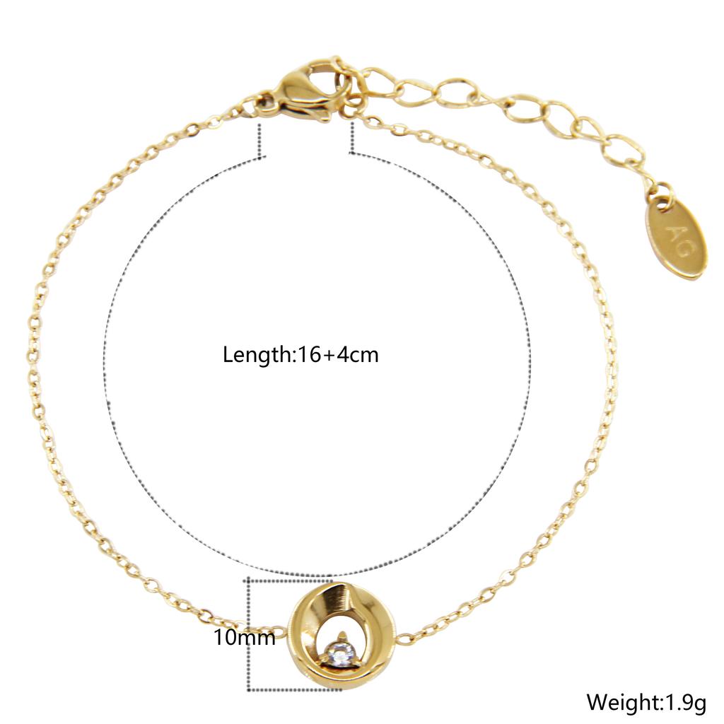 Trendy 14K Gold Plated Stainless Steel Chain Link Bracelet Circle Zircon Pendant Fashion Women Gift Hypoallergenic