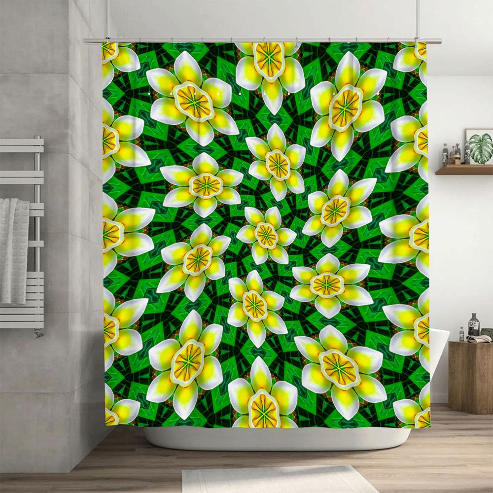 Bright Green Yellow White Bathroom Shower Curtain Floral Decorative Waterproof Polyester Fabric Print Home Decoration Size L: Ki