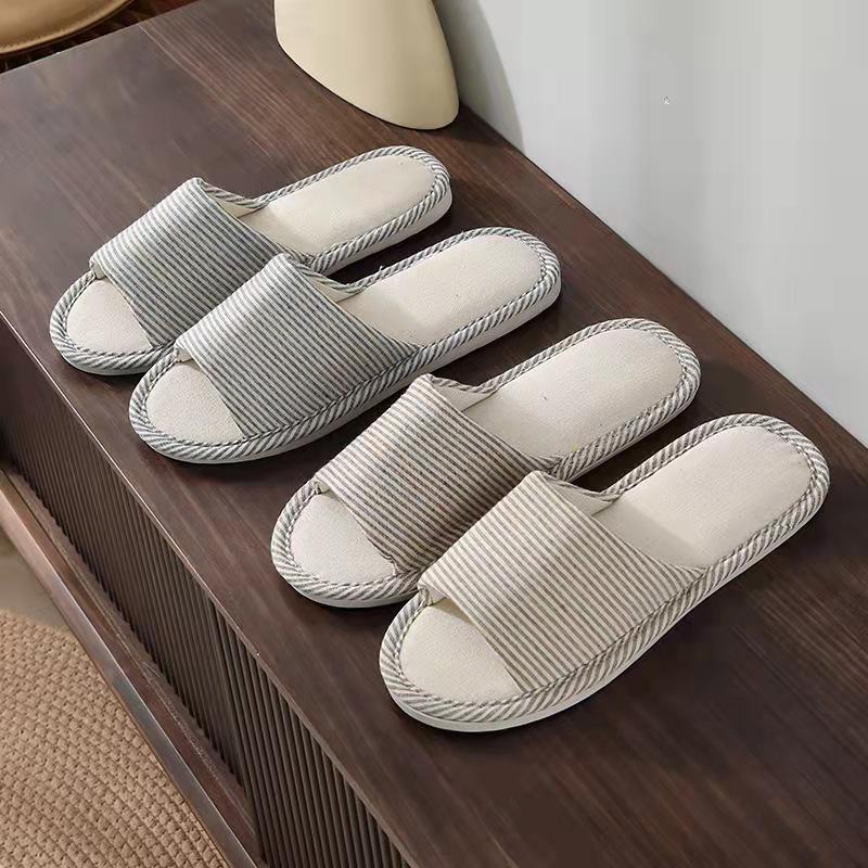 Klasyczne lniane kapcie w paski - Antypoślizgowe, Pogrubione, Wygodne do domu, Dla par i do hoteli