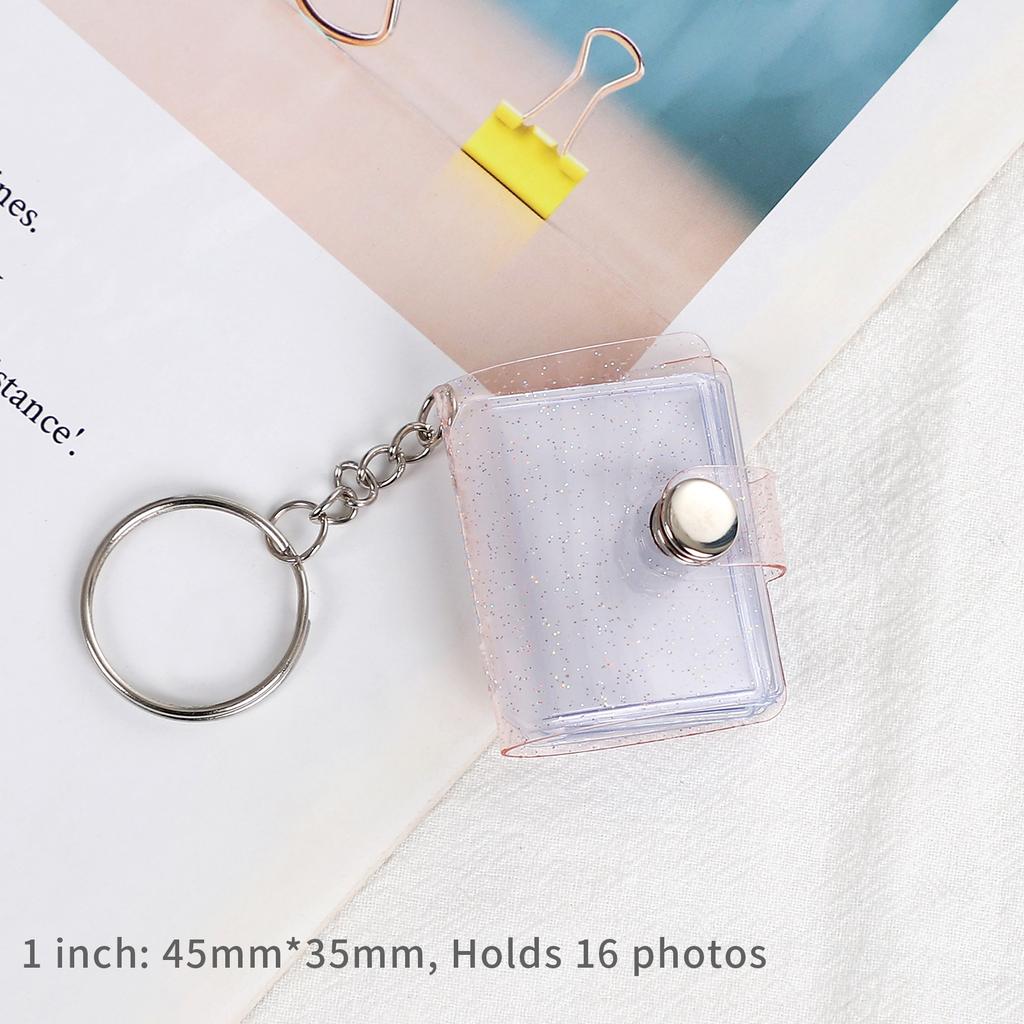 16 Sheets Cute Mini Keychain Photo Album 1/2 Inch Snap Button Pocket Folders Journal Note Material Paper Storage Book Stationery
