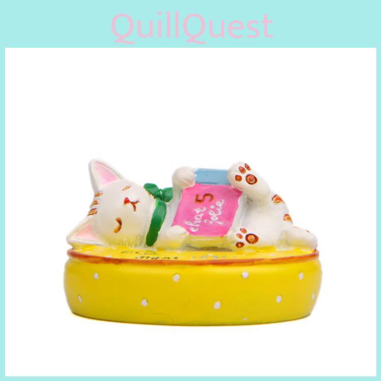 Cat Lying On A Cushion Reading A Book Resin Figurine For Indoor Decoration And Photography Props