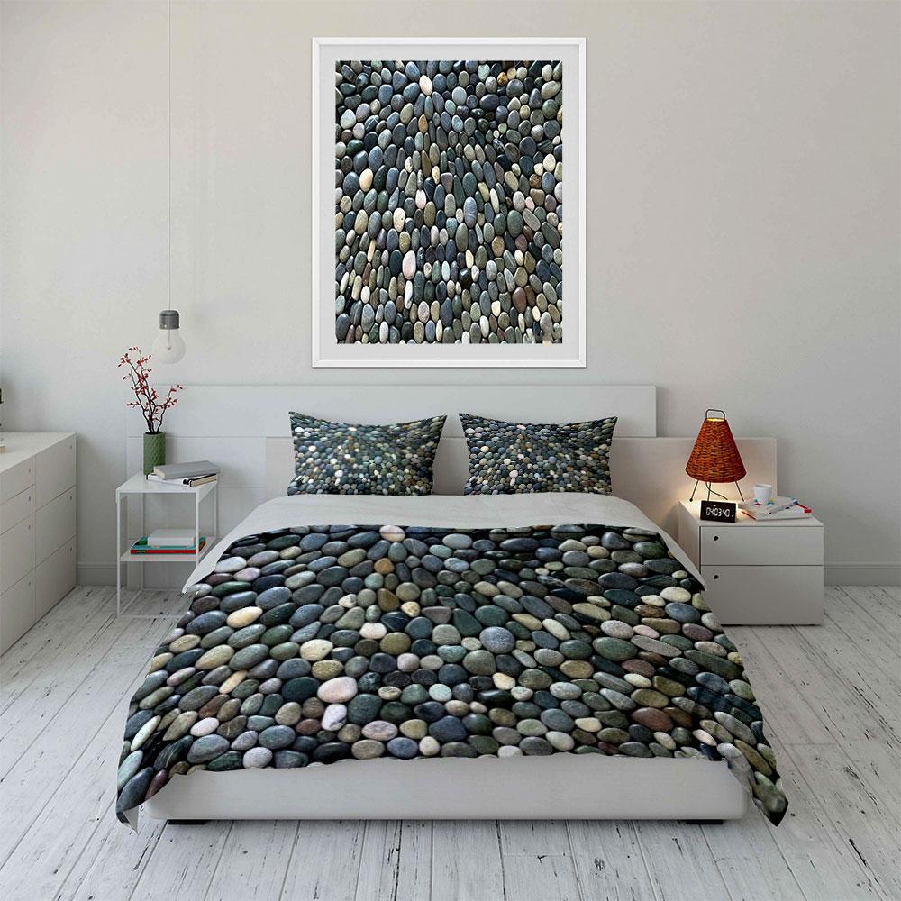 Natural Grey Pebble Stone Texture Bedding Set 3pcs Rock Gravel Print 1 Duvet Cover And 2 Pillowcase Modern Minimalist Bed Linen