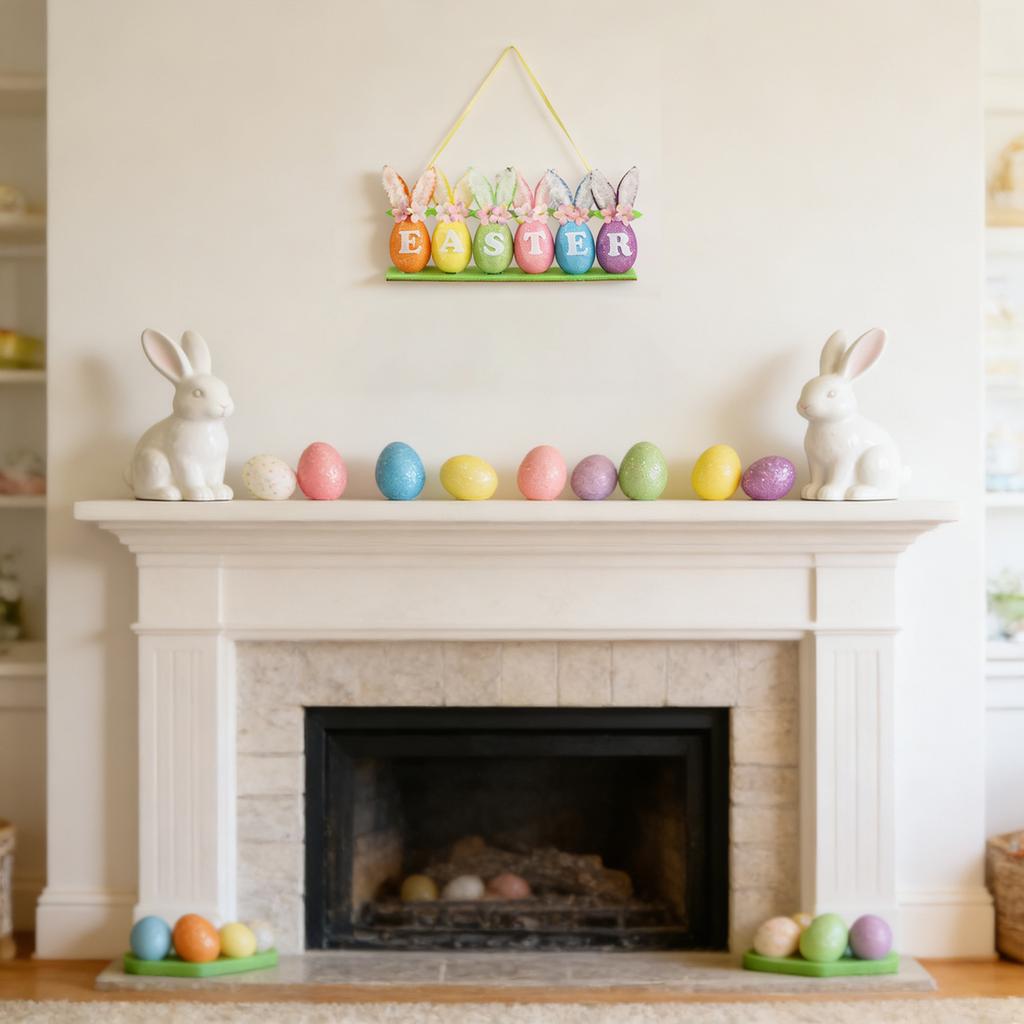 3D Easter Egg Wall Decorations With Plush And Flowers. Suitable For Hanging Decorations Front Doors, Tables.