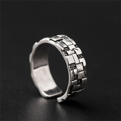 Persönlichkeit Geometrische Block Muster Ring Für Männer Schmuck Offene Größe Trendy 925 Sterling Silber Ring Männlichen Zeigefinger Zubehör