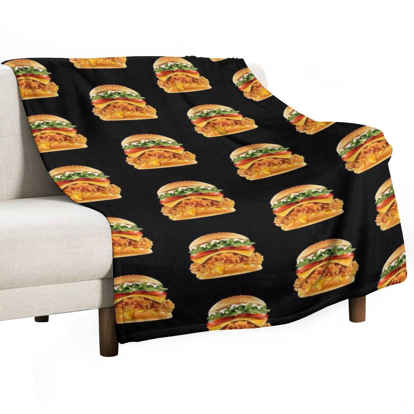 Crispy Chicken Burger With Melted Cheese Throw Blanket Flannel Fabric Loose Summer Tourist Blankets 30x40in
