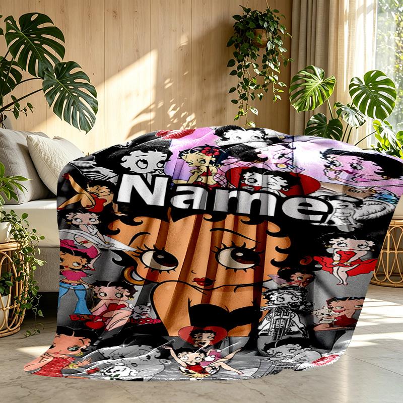 Custom Name Personalized Betty Boop Print Blanket, Home Decor, Bedroom, Sofa, Camping, Couch, Gifts for Birthday Christmas