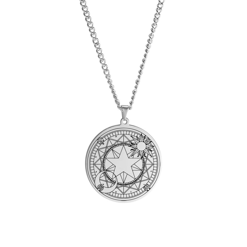 Vintage Magic Array Pentagram Crescent Circle Necklace Sun Moon Star Good Luck Eternal Love Neck Chain Amulet Jewelry