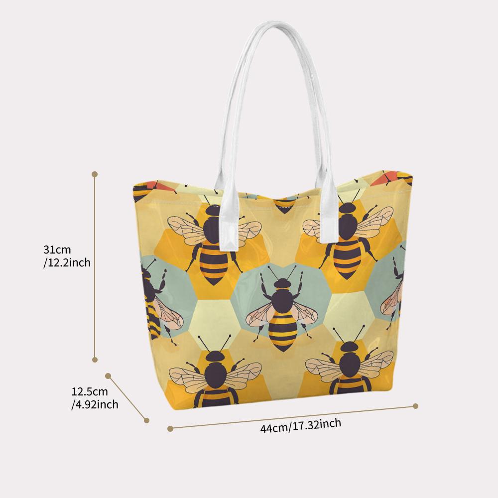 Cute Bee Pattern Casual Tote Bag Stylish Daily Use Shoulder Bag
