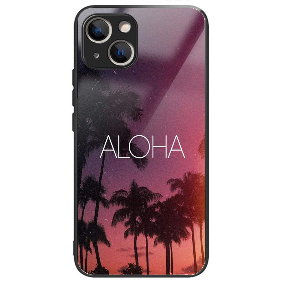 

Для iPhone 15 Plus Чехол из закаленного стекла TPU края Защитный чехол для телефона ALOHA