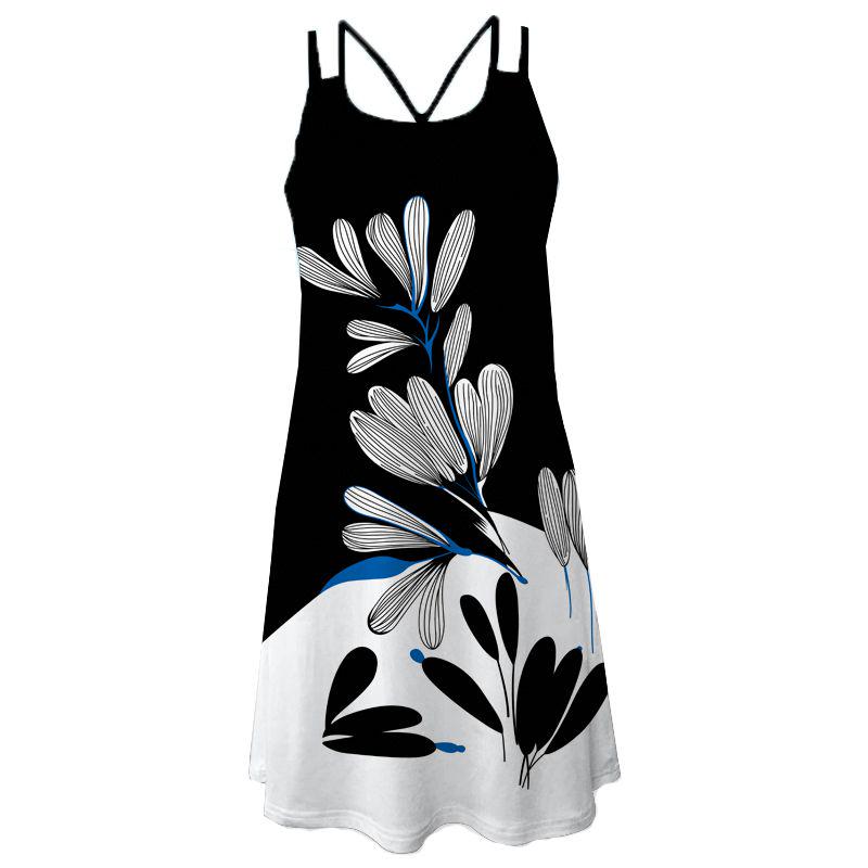 Elegant Women Summer Vintage Beach Sleeveless 3d Floral Print Boho Tank Dress