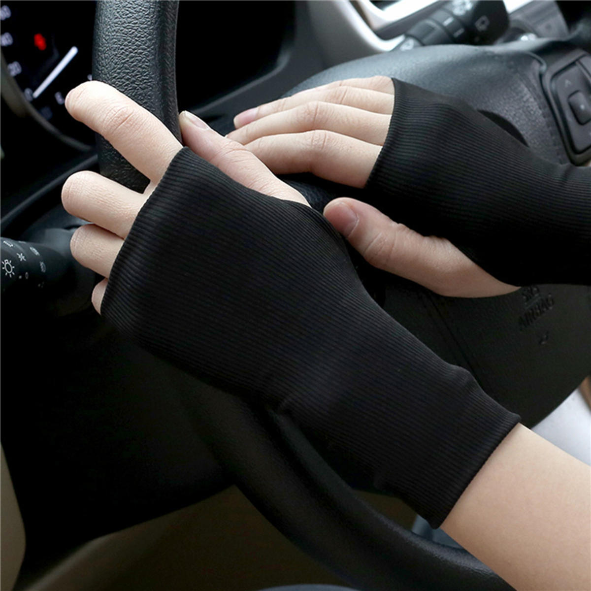 

Летние женские солнцезащитные перчатки без пальцев, митенки для защиты от солнца, митенки без пальцев с защитой от УФ-лучей, тонкие дышащие перчатки для вождения one size чёрный