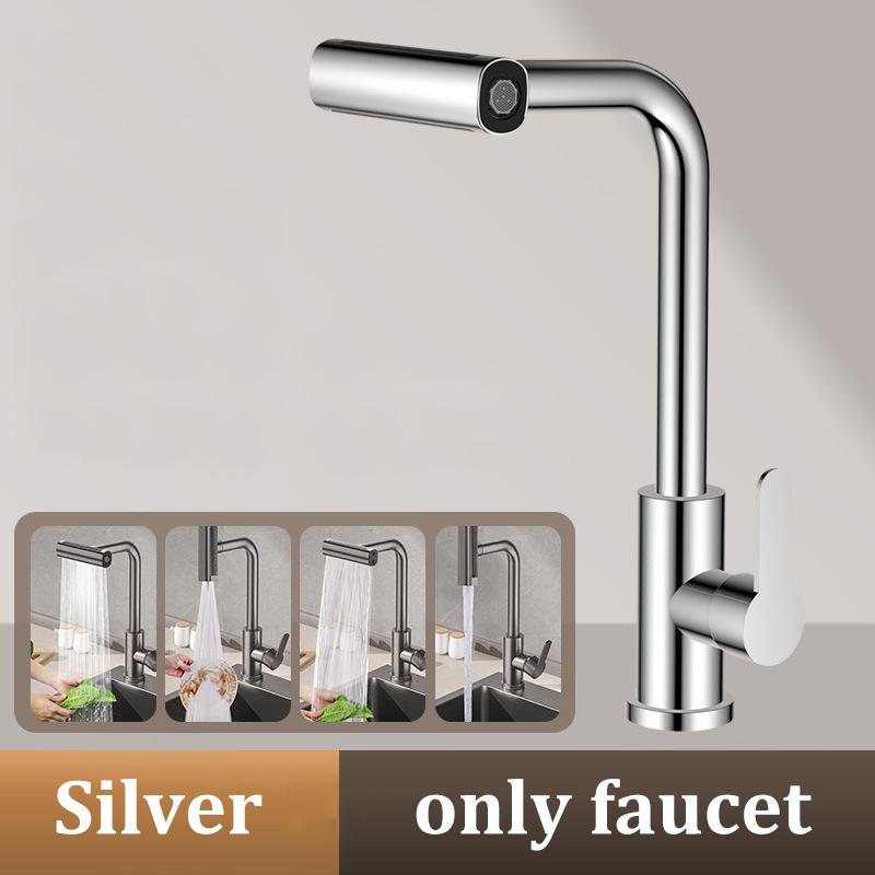 4-mode Multi-angle Rotating Kitchen Faucet Hot and Cold Water Multi-function Sink Splash-proof Stainless Steel Faucet