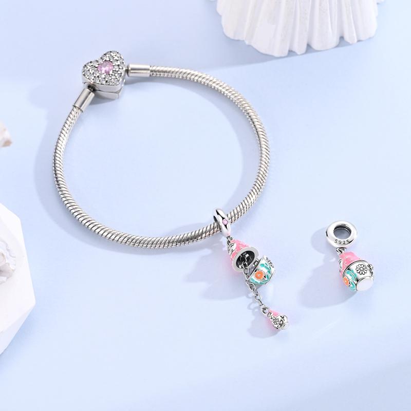 Copper Cute Pink Russian Nesting Doll Can Be Opened And Closed Charms Pendant Fit Diy Bracelet Women Jewelry Gifts