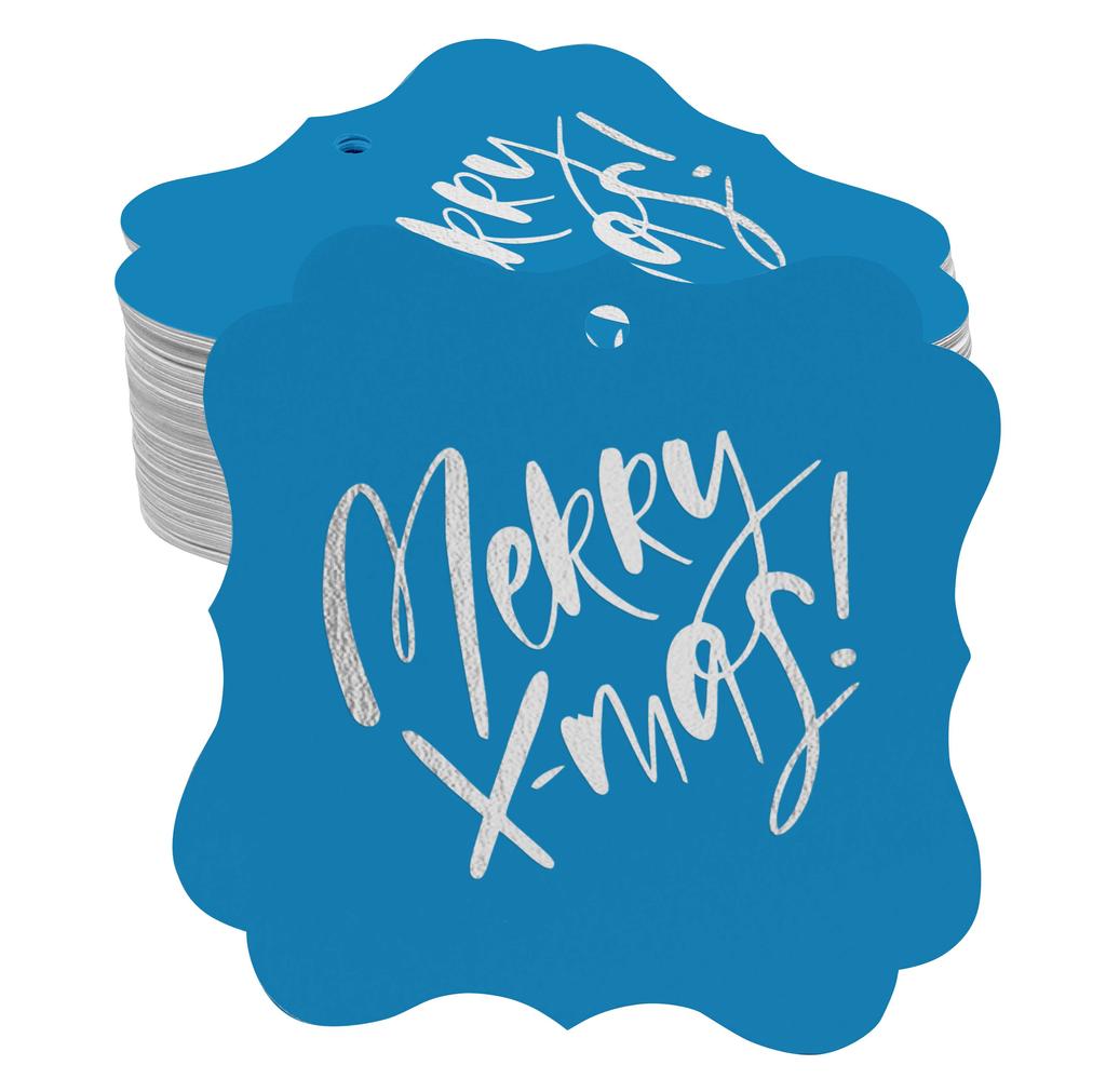 Inkdotpot Pack Of 100 Real Gold Foil Bracket Shape Paper Tags Merry X-Mas Christmas Favor Hang
