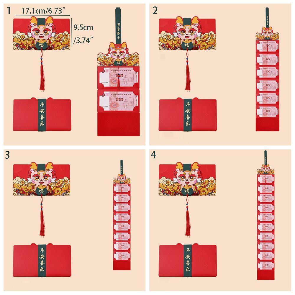 Fodable 2025 New Year Packet Cartoon Blessing Bag 2/6/8/10 Slots Folding Red Envelope  Party Gifts