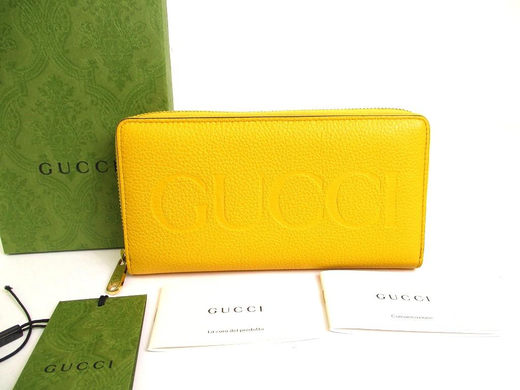 Authentic GUCCI Logo Motif Yellow Leather Round Zip Long Wallet #a835  Refurbished