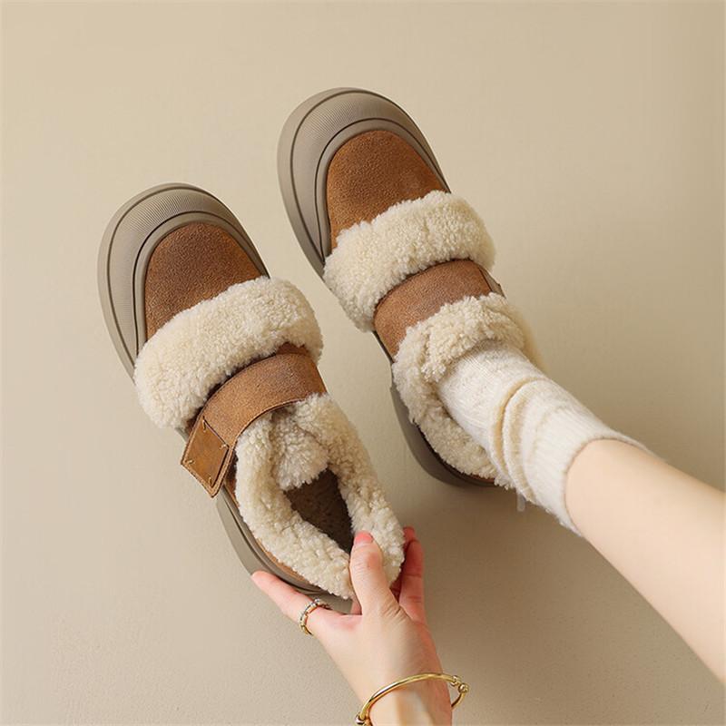 Fashion New Winter Cow Suede Platform Shoes for Women Round Toe Wool Women Pumps Zaptos Mujer Chunky Heel Loafers High Heel Ladies Shoes